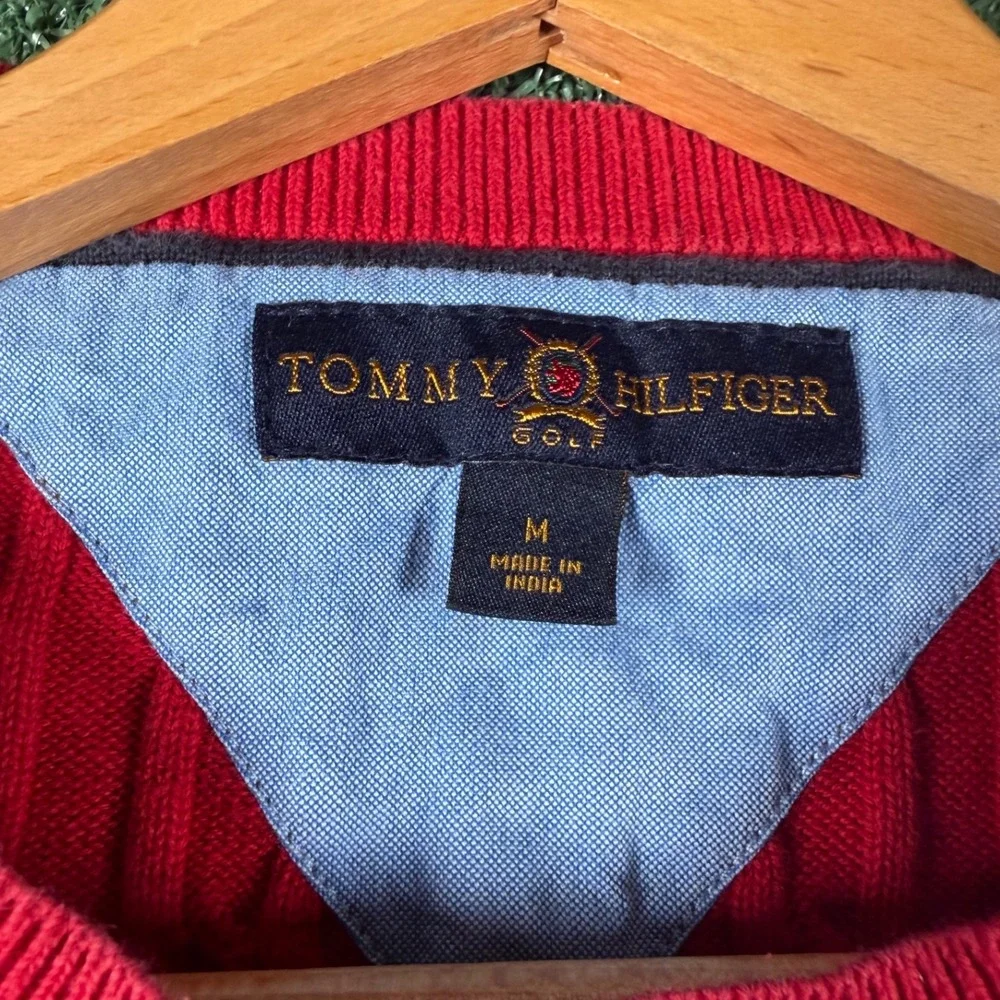 Tommy Hilfiger Sweater Mens M Red Good Cable Knit Golf Kiawah Island Cotton